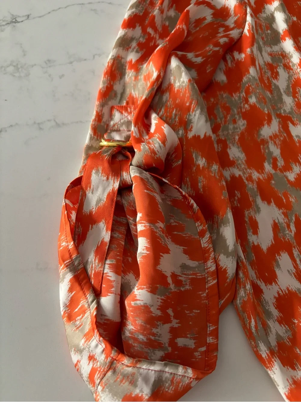 Michael Kors Orange Patterned Long-Sleeve Smocked Blouse